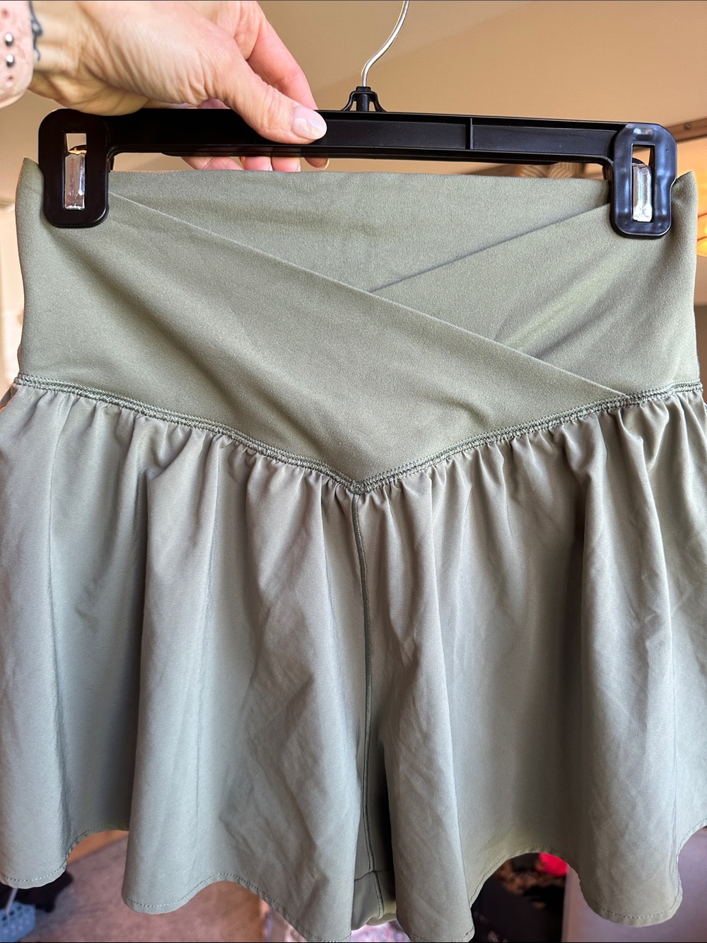 Offline by Aerie Crossover Waist Short in an Olive Green Tone / size Medium